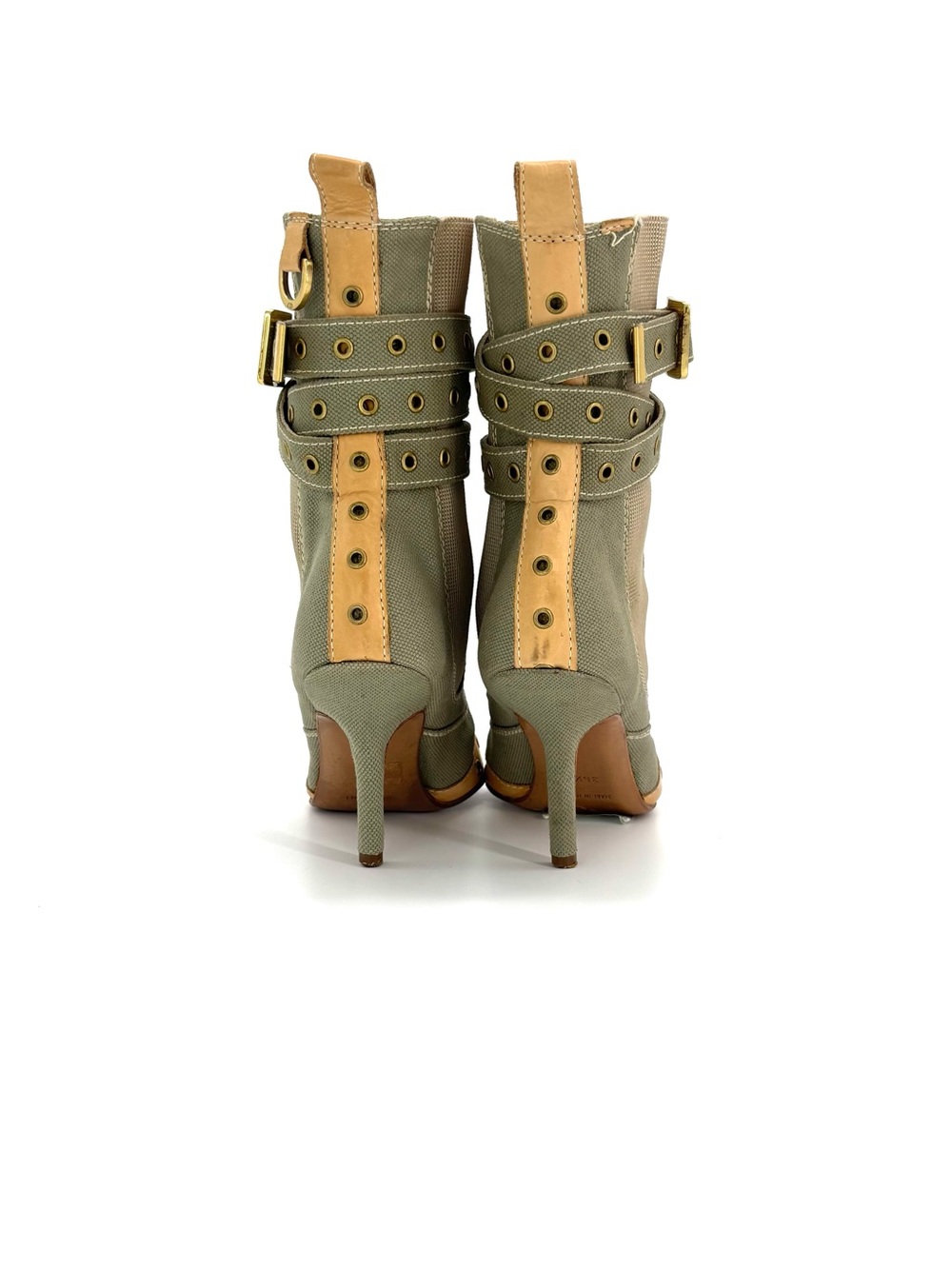Dior Vintage John Galliano Bondage Green Canvas Pointed Toe Chelsea Boots 36.5 - Picture 3 of 10